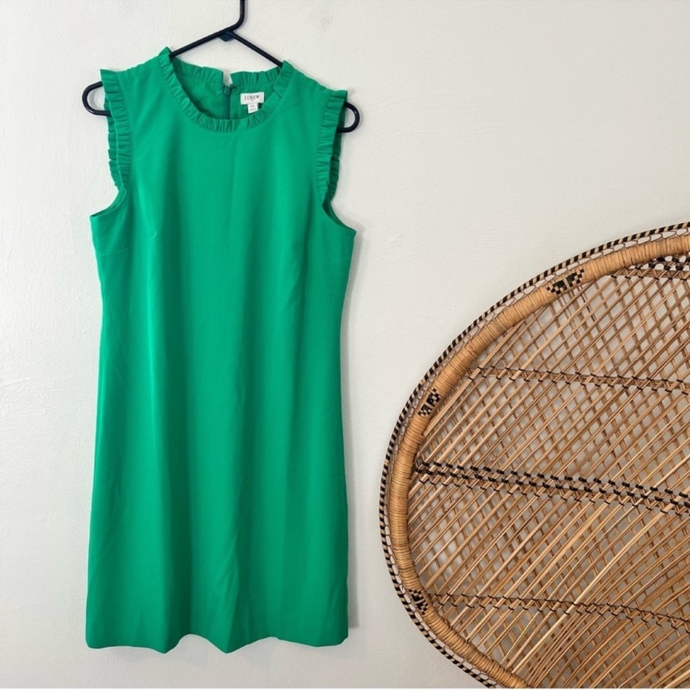J. Crew Vibrant Green Ruffle Sleeve Mini Dress